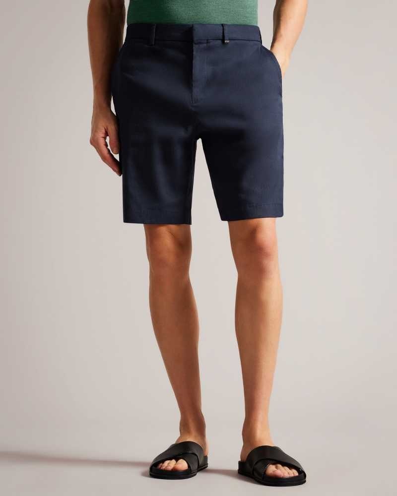 Navy Ted Baker Leder Linen Blend Half Elasticated Shorts | ZA0001030