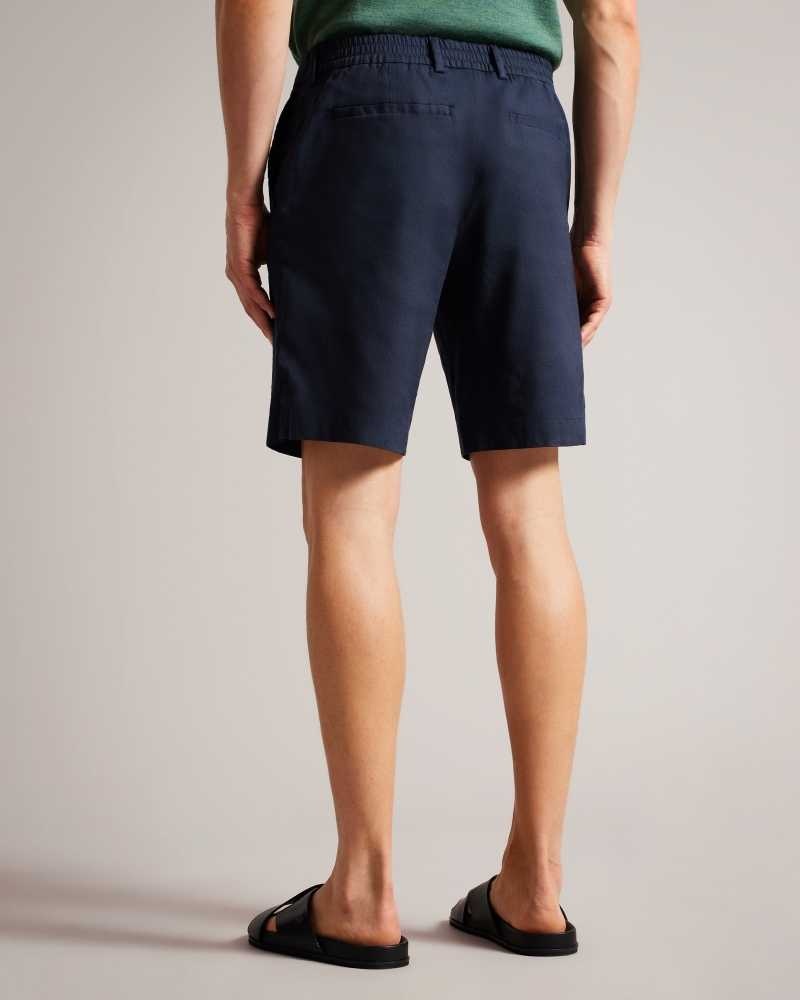 Navy Ted Baker Leder Linen Blend Half Elasticated Shorts | ZA0001030