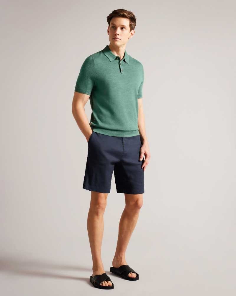 Navy Ted Baker Leder Linen Blend Half Elasticated Shorts | ZA0001030