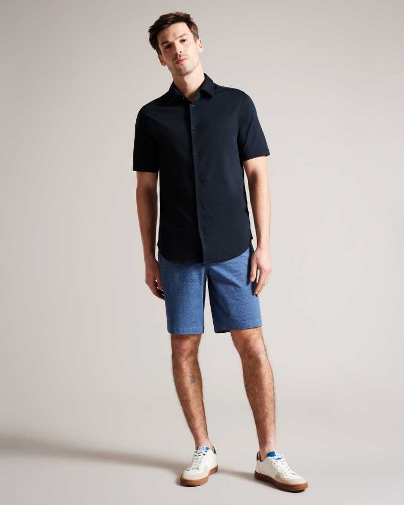 Navy Ted Baker Marrsho Short Sleeve Smart Jersey Shirt | ZA0000969