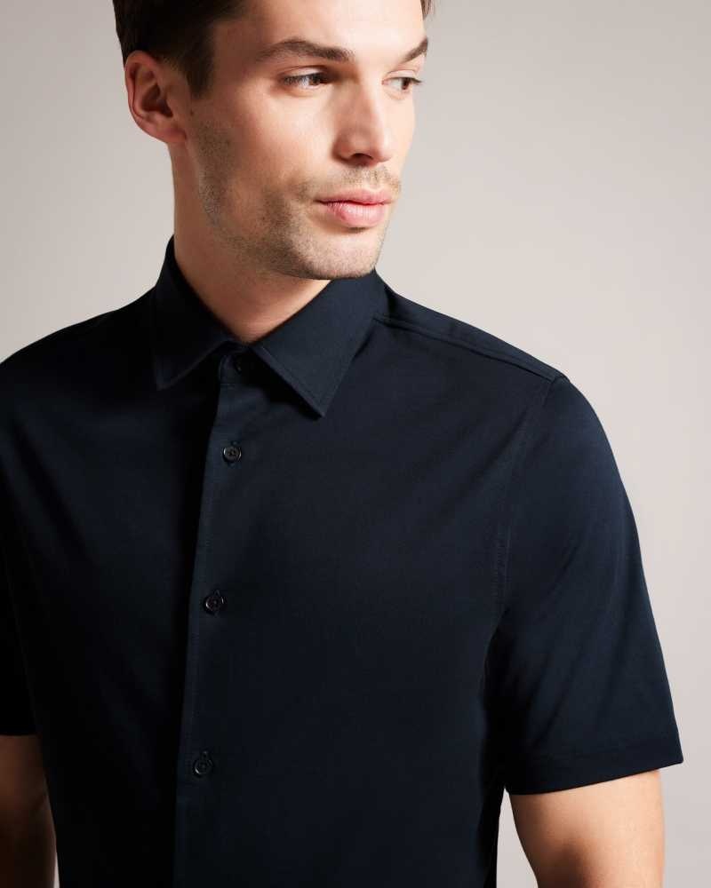 Navy Ted Baker Marrsho Short Sleeve Smart Jersey Shirt | ZA0000969