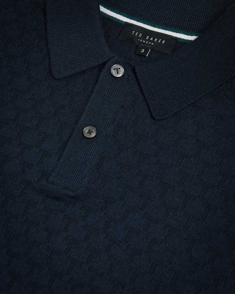 Navy Ted Baker Morar Long Sleeve Knitted Polo Shirt | ZA0000890