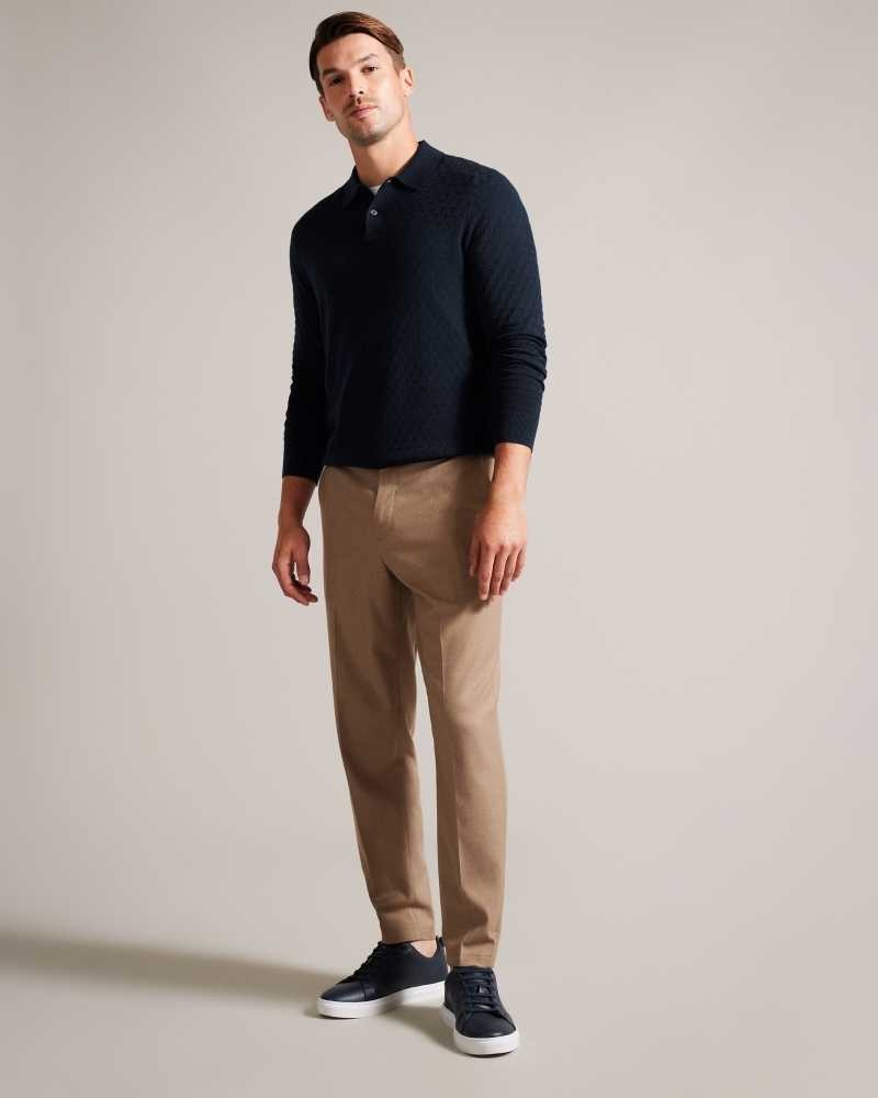 Navy Ted Baker Morar Long Sleeve Knitted Polo Shirt | ZA0000890