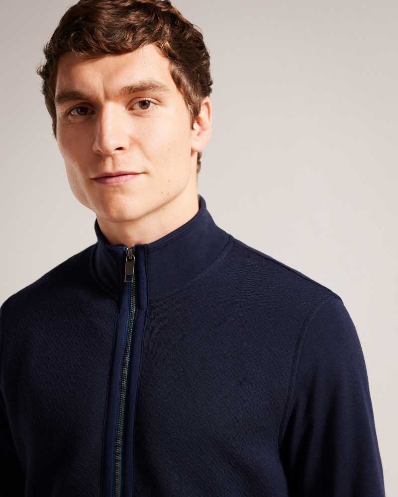 Navy Ted Baker Multy Textured Zip Through Jacket | ZA0001377