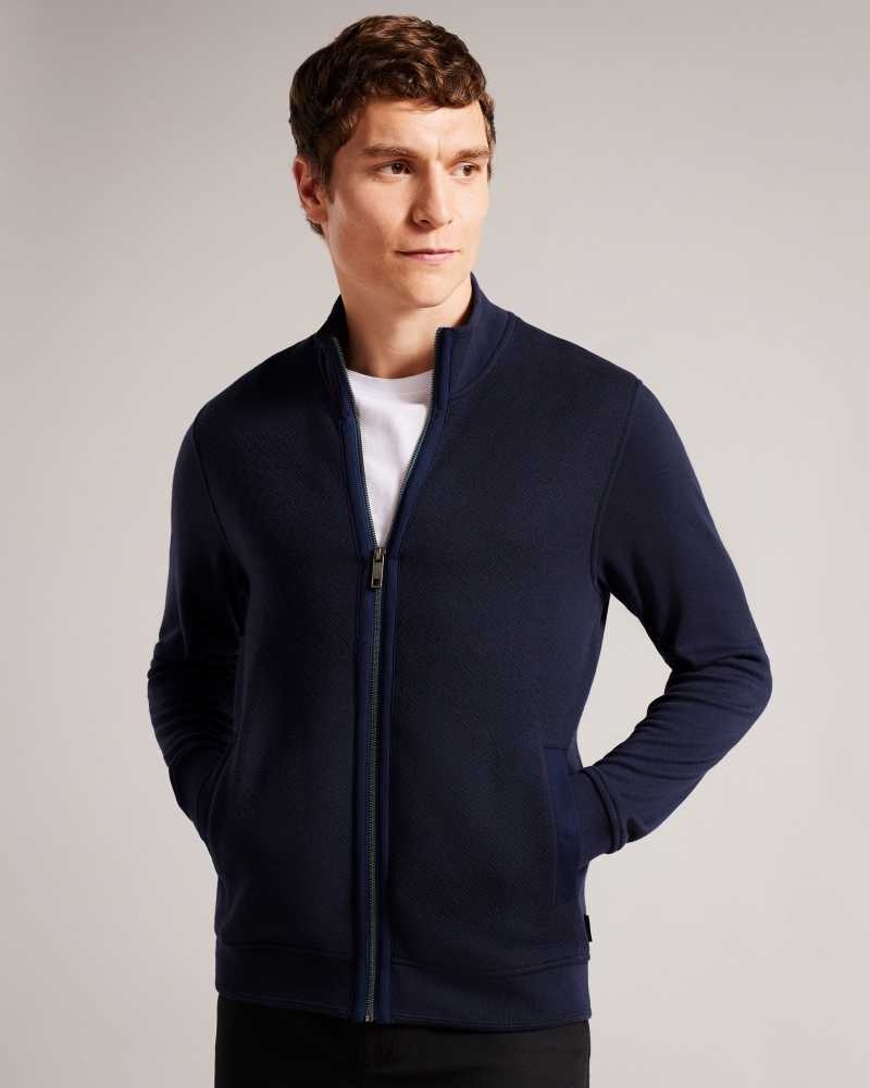 Navy Ted Baker Multy Textured Zip Through Jacket | ZA0001377