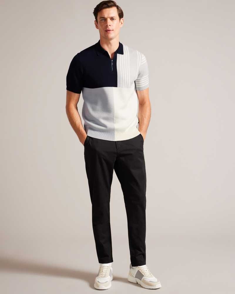 Navy Ted Baker Norez Short Sleeve Colour Block Polo Shirt | ZA0000859