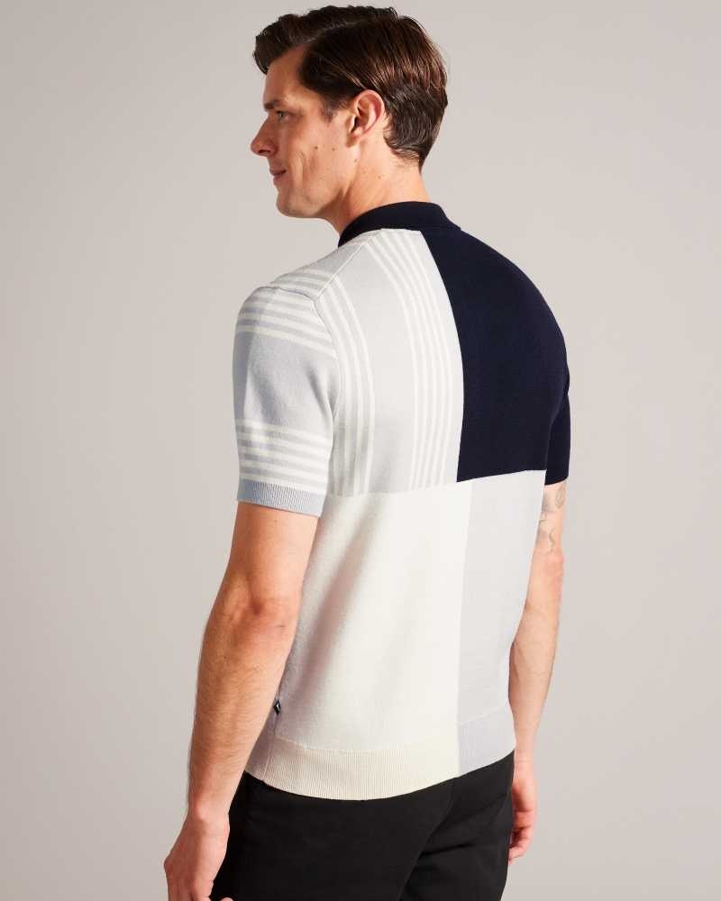 Navy Ted Baker Norez Short Sleeve Colour Block Polo Shirt | ZA0000859