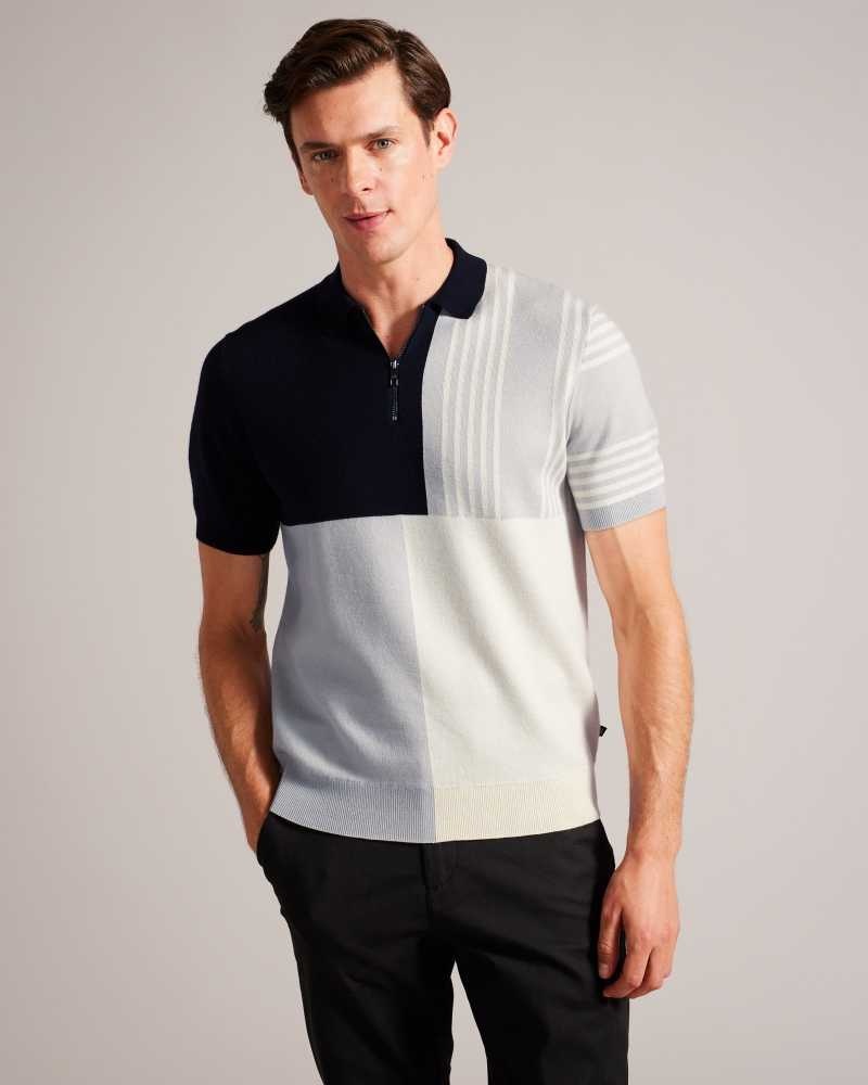 Navy Ted Baker Norez Short Sleeve Colour Block Polo Shirt | ZA0000859