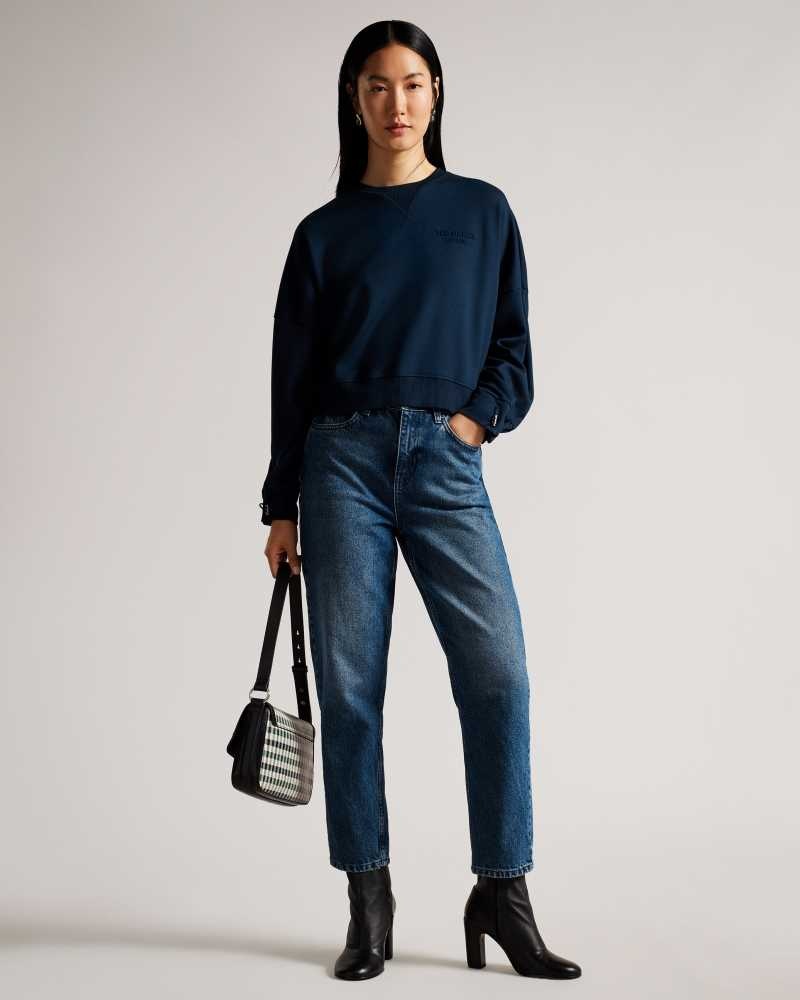 Navy Ted Baker Orietta Sweatshirt With Pleat Detail | ZA0001425