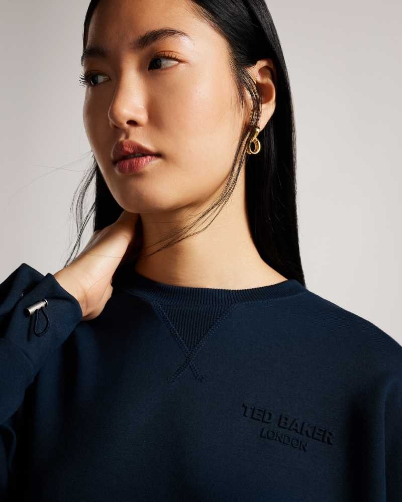 Navy Ted Baker Orietta Sweatshirt With Pleat Detail | ZA0001425