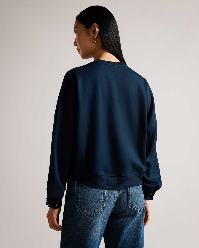 Navy Ted Baker Orietta Sweatshirt With Pleat Detail | ZA0001425