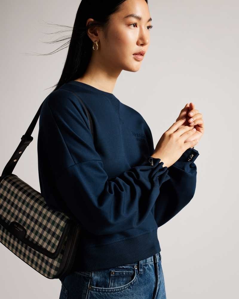 Navy Ted Baker Orietta Sweatshirt With Pleat Detail | ZA0001425