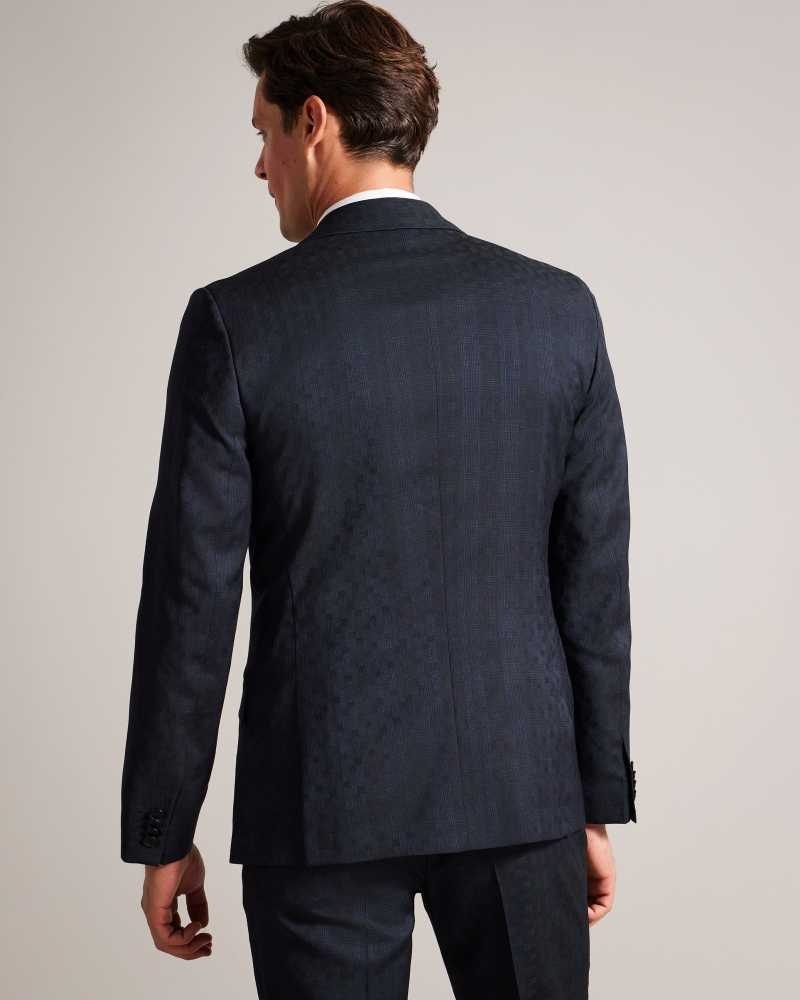 Navy Ted Baker Owenj Wool Tonal Check Suit Jacket | ZA0000659