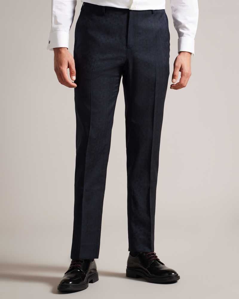 Navy Ted Baker Owent Slim Tonal Check Trousers | ZA0001105