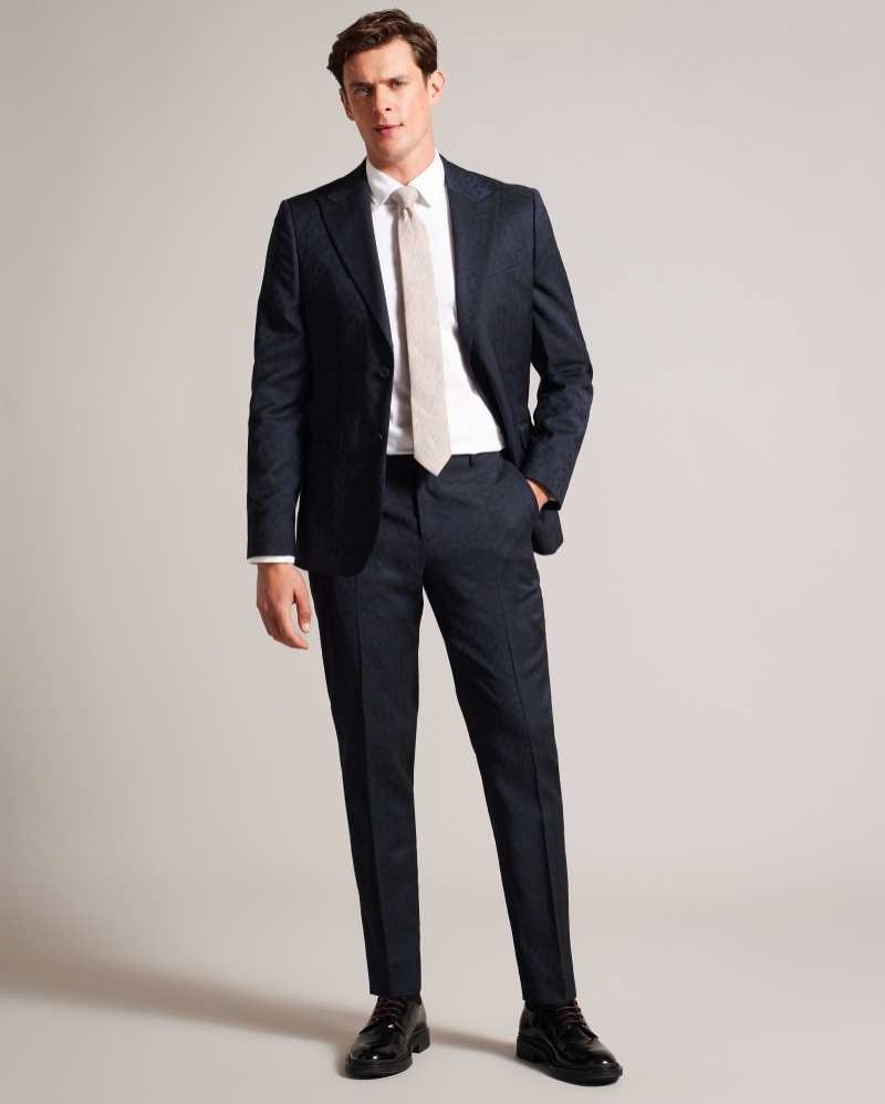 Navy Ted Baker Owent Slim Tonal Check Trousers | ZA0001105