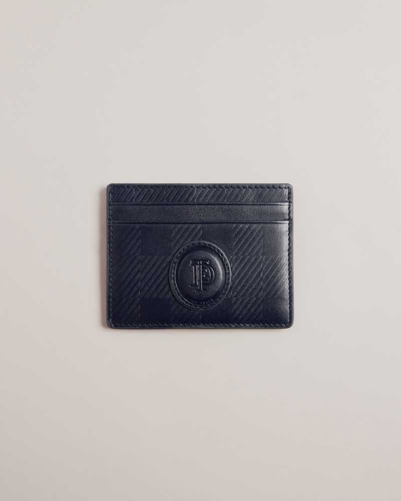 Navy Ted Baker Perrth House Check Leather Cardholder | ZA0000345