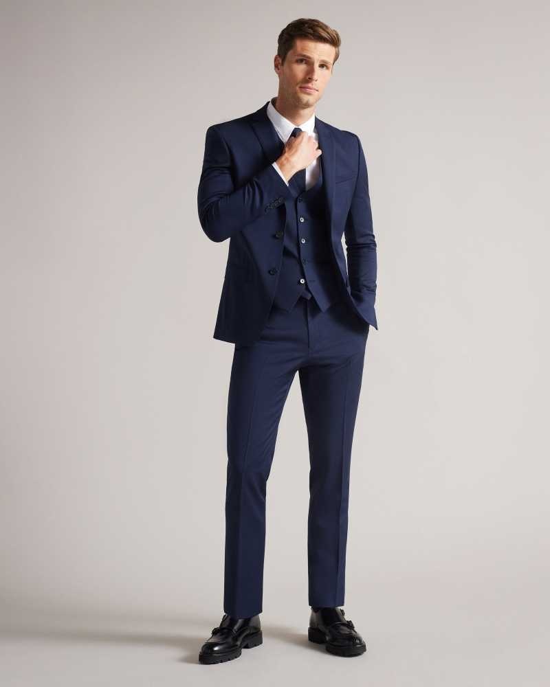 Navy Ted Baker Perthws Slim Navy Twill Suit Waistcoat | ZA0001151