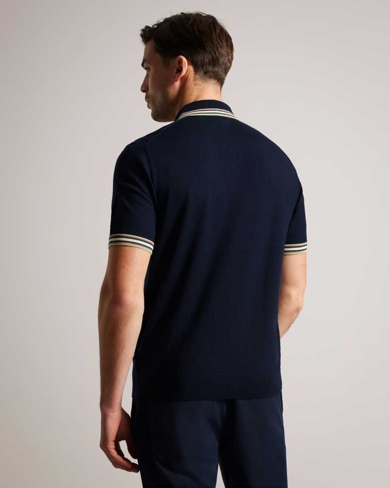 Navy Ted Baker Pierrot Short Sleeve Stripe Trim Polo Shirt | ZA0000851