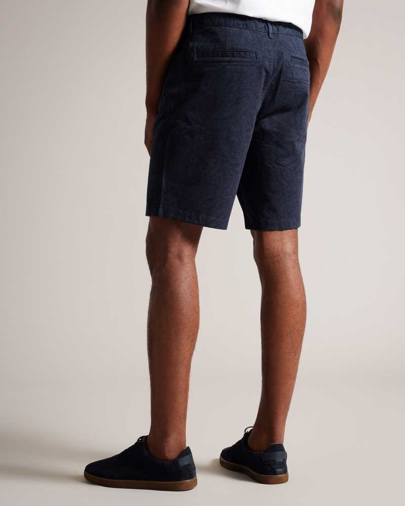 Navy Ted Baker Pinna Leaf Print Shorts | ZA0001045