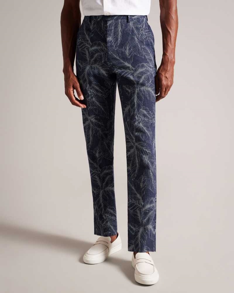 Navy Ted Baker Postot Leaf Suit Trousers | ZA0001138