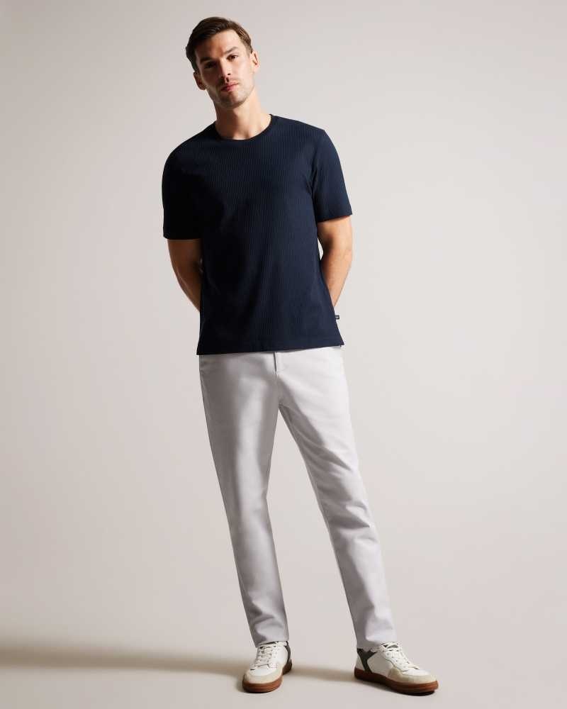 Navy Ted Baker Rakes Textured Regular Fit T-Shirt | ZA0001283