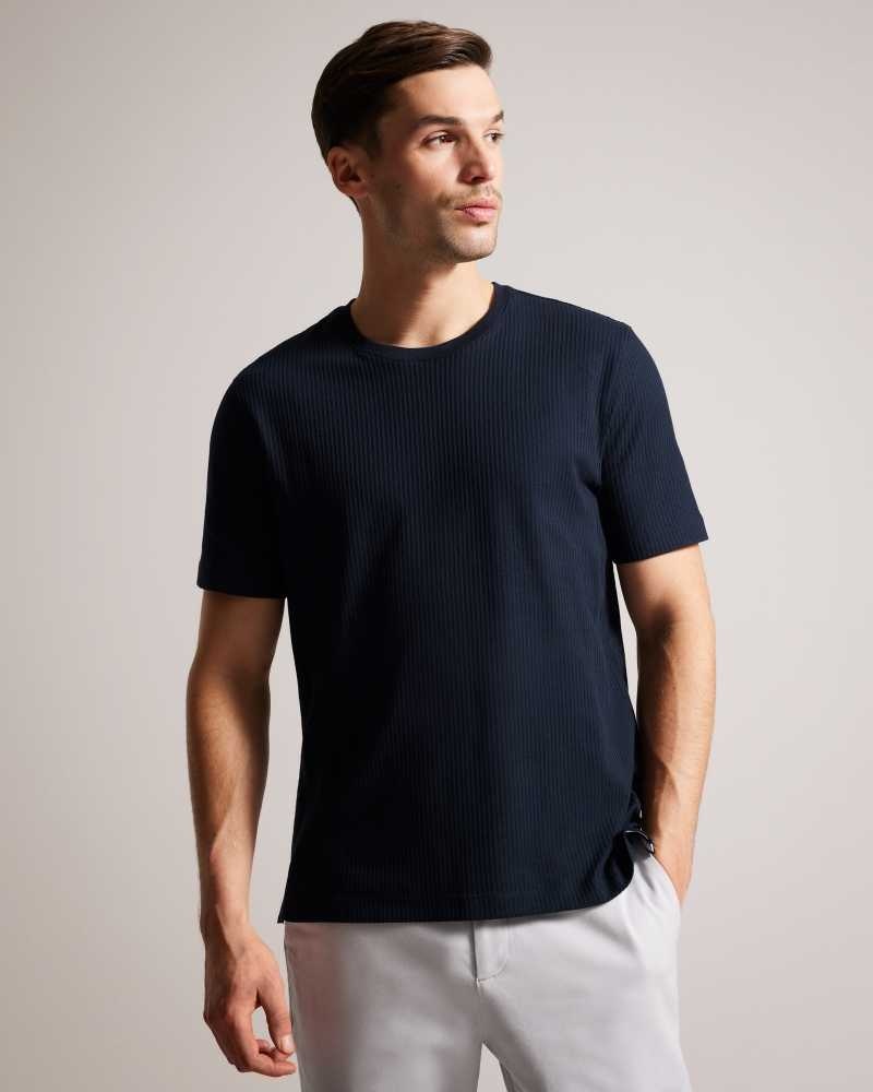 Navy Ted Baker Rakes Textured Regular Fit T-Shirt | ZA0001283