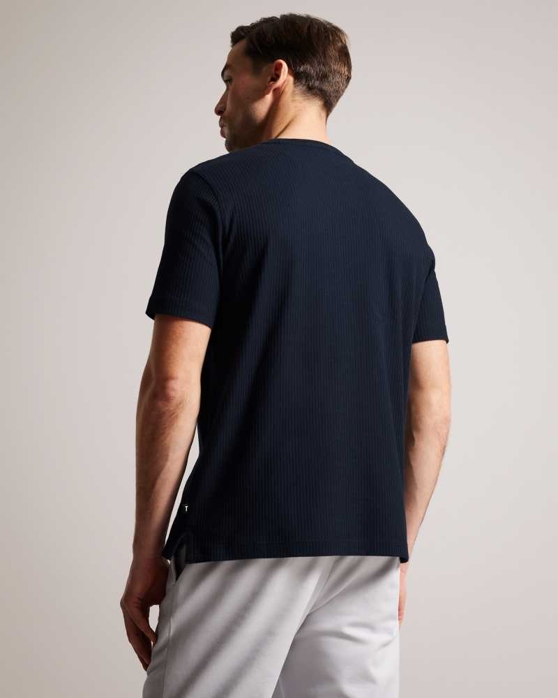 Navy Ted Baker Rakes Textured Regular Fit T-Shirt | ZA0001283