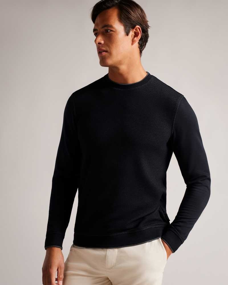 Navy Ted Baker Raket Textured Front Jumper | ZA0001314