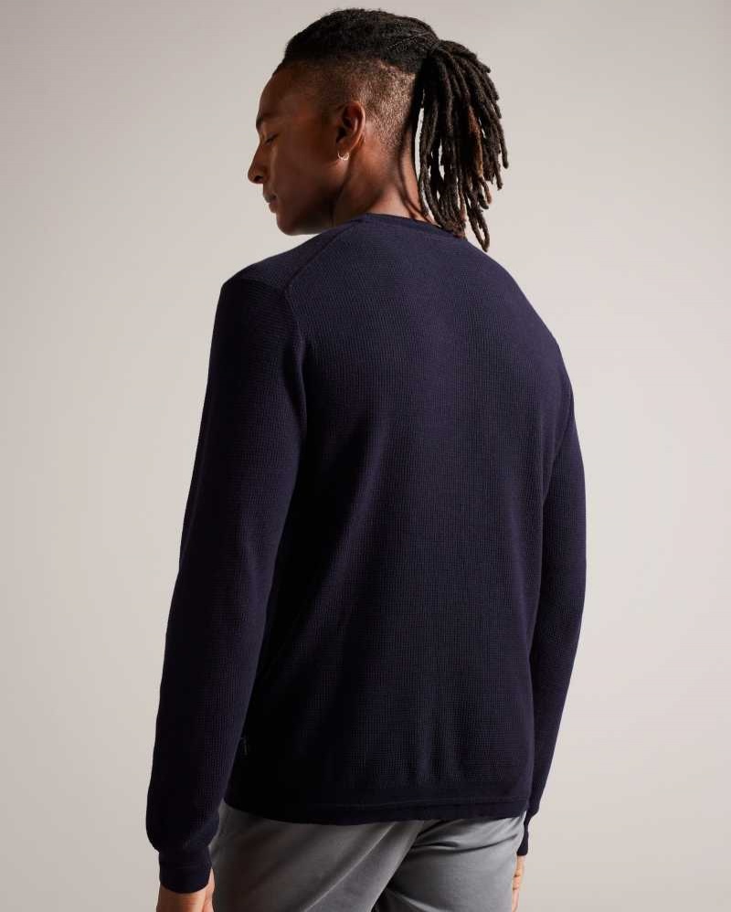 Navy Ted Baker Staylay Textured crew neck jumper | ZA0000728