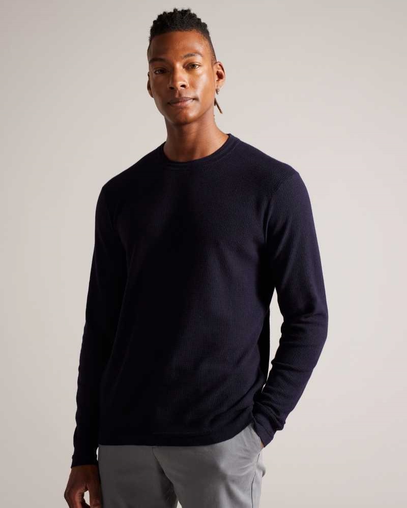 Navy Ted Baker Staylay Textured crew neck jumper | ZA0000728