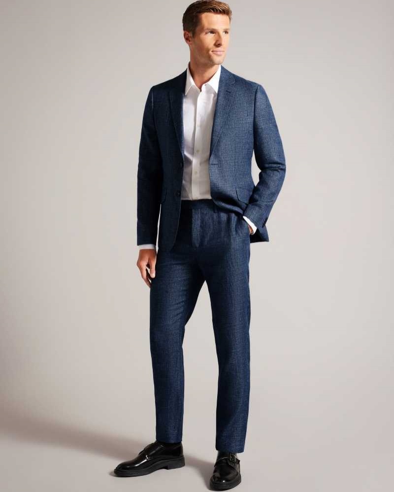 Navy Ted Baker Taylort Slim Fit Linen And Wool Trousers | ZA0001157