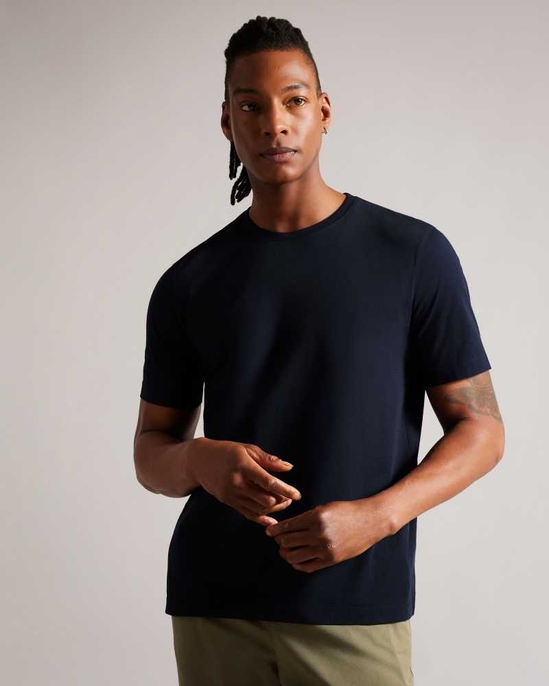 Navy Ted Baker Tywinn Short Sleeve Regular Fit Plain T-shirt | ZA0001236