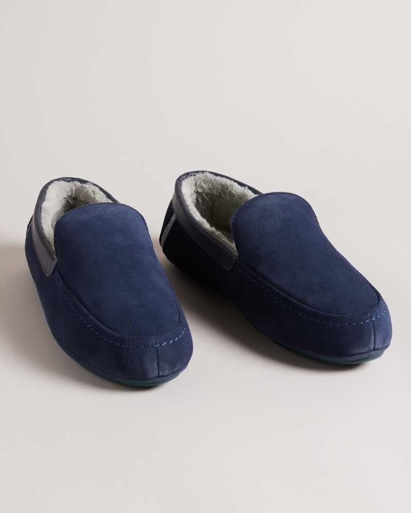 Navy Ted Baker Vallant Moccasin Slippers | ZA0001707