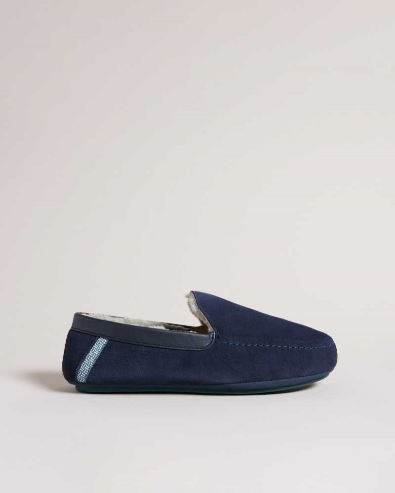 Navy Ted Baker Vallant Moccasin Slippers | ZA0001707