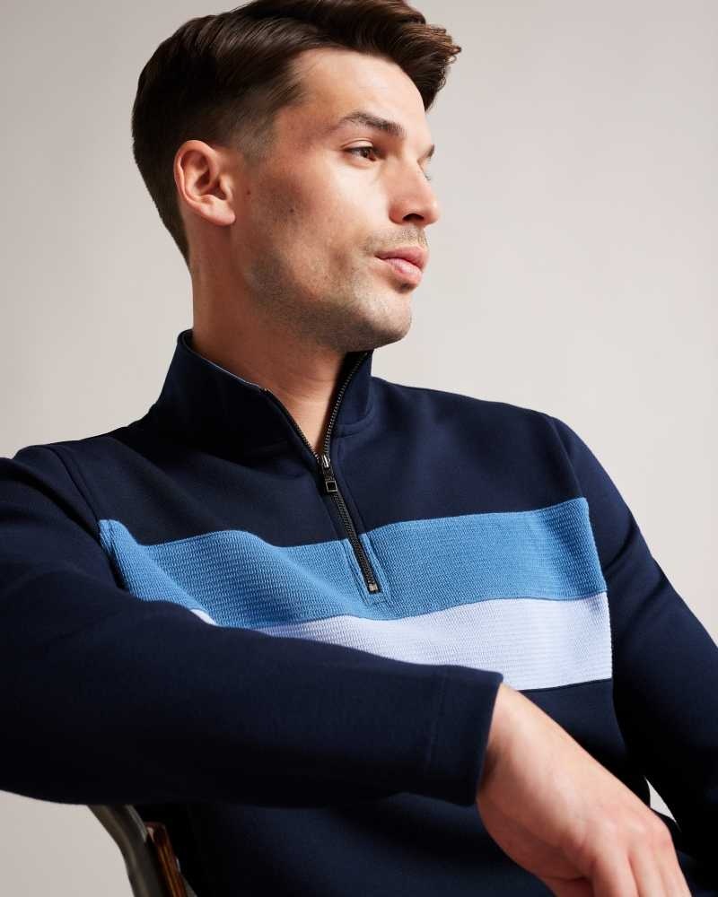 Navy Ted Baker Veller Long Sleeve Half Zip Jumper | ZA0000707