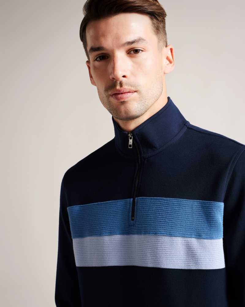 Navy Ted Baker Veller Long Sleeve Half Zip Jumper | ZA0000707