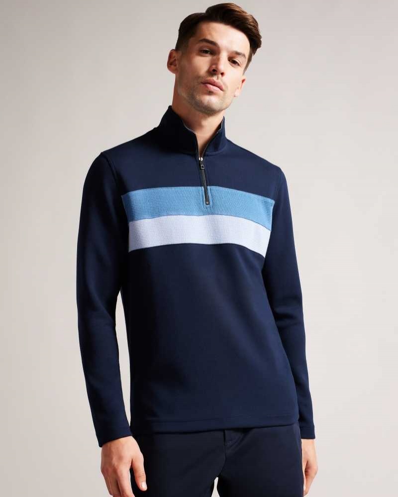 Navy Ted Baker Veller Long Sleeve Half Zip Jumper | ZA0000707