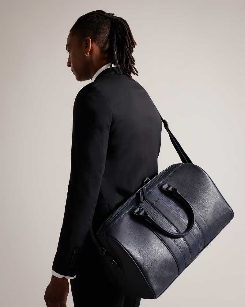 Navy Ted Baker Waylin House Check PU Holdall | ZA0000534