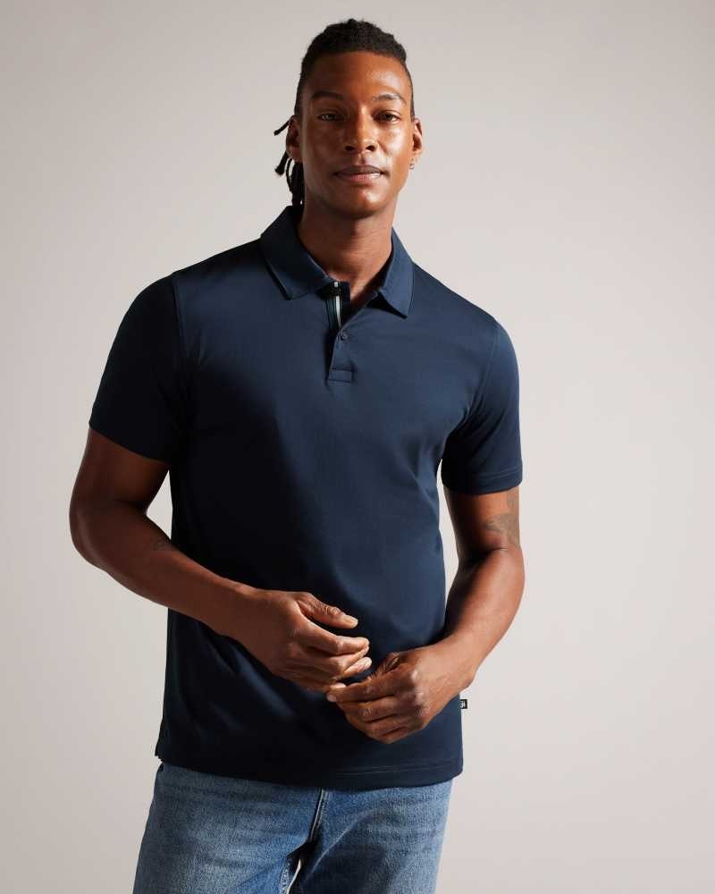 Navy Ted Baker Zeiter Short Sleeve Slim Fit Polo Shirt | ZA0000896