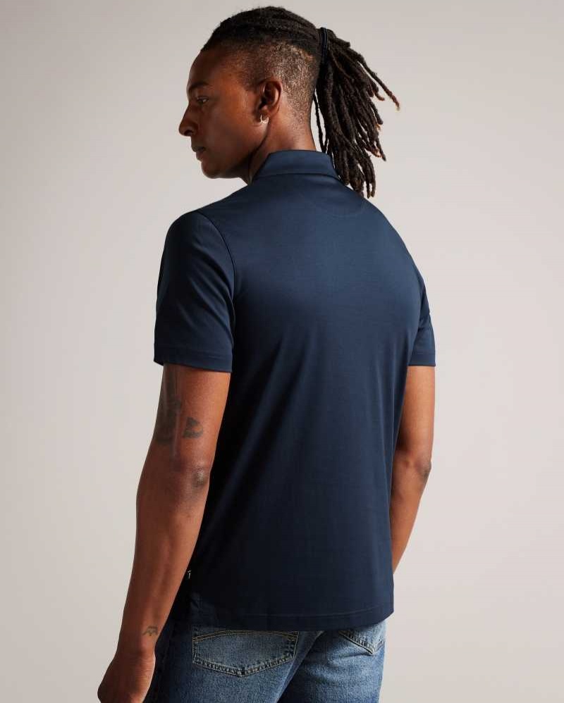 Navy Ted Baker Zeiter Short Sleeve Slim Fit Polo Shirt | ZA0000896