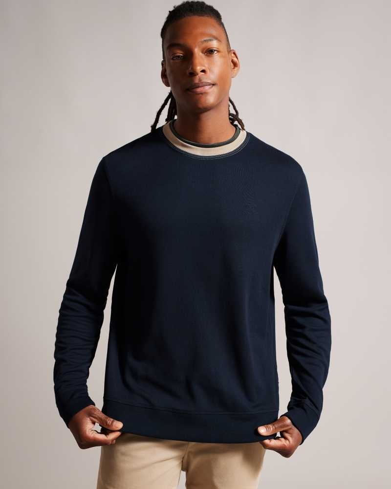 Navy Ted Baker Zylem Long Sleeve Soft Touch Sweatshirt | ZA0001167