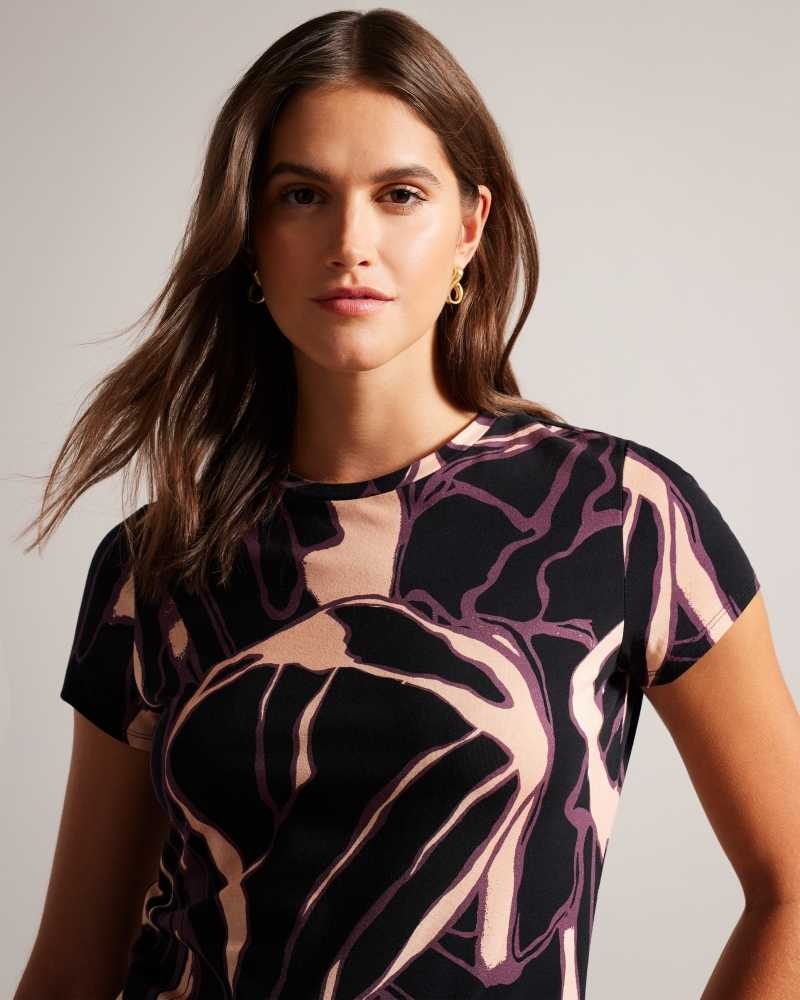 Nude Pink Ted Baker Chrissi Abstract Fitted T-Shirt | ZA0001227