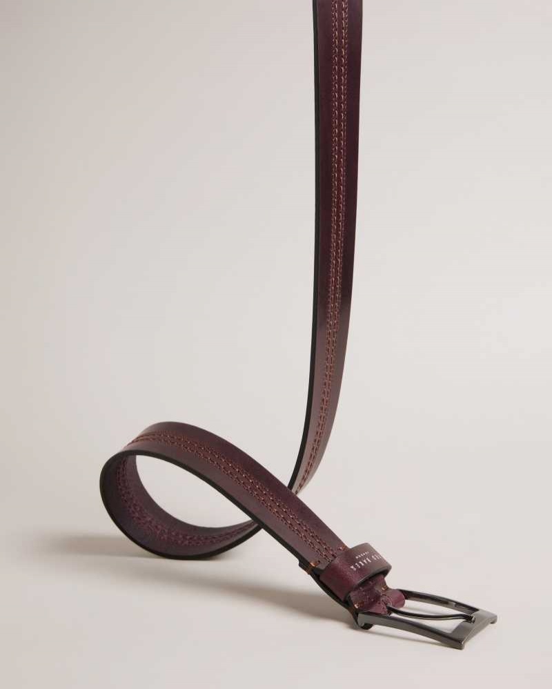 Oxblood Ted Baker Crisic Stitch Detail Leather Belt | ZA0001760