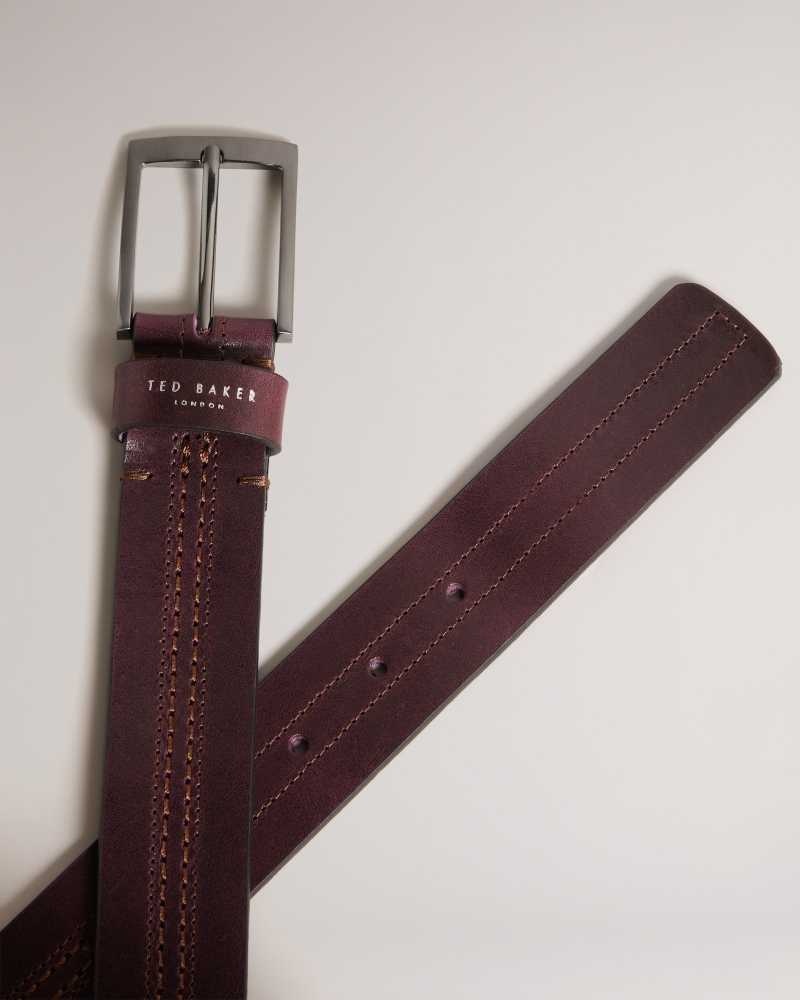 Oxblood Ted Baker Crisic Stitch Detail Leather Belt | ZA0001760