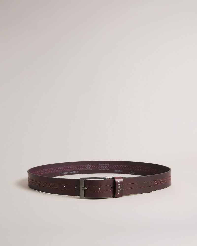 Oxblood Ted Baker Crisic Stitch Detail Leather Belt | ZA0001760