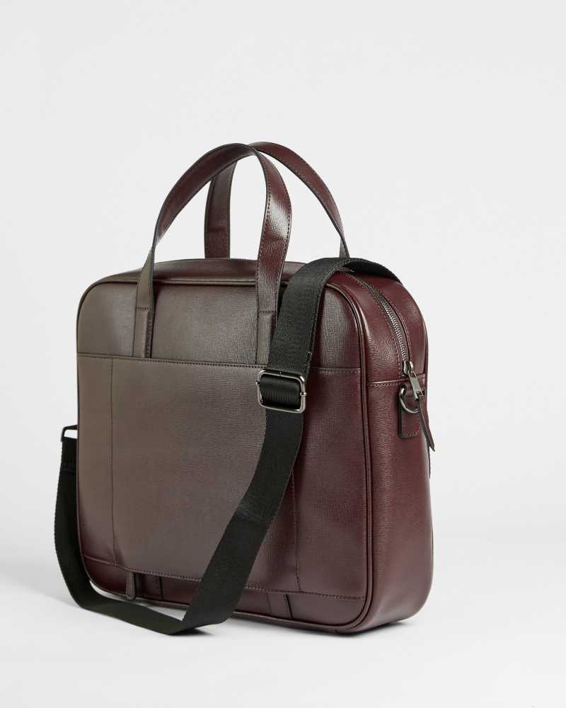 Oxblood Ted Baker Strath Saffiano Leather Document Bag | ZA0000325