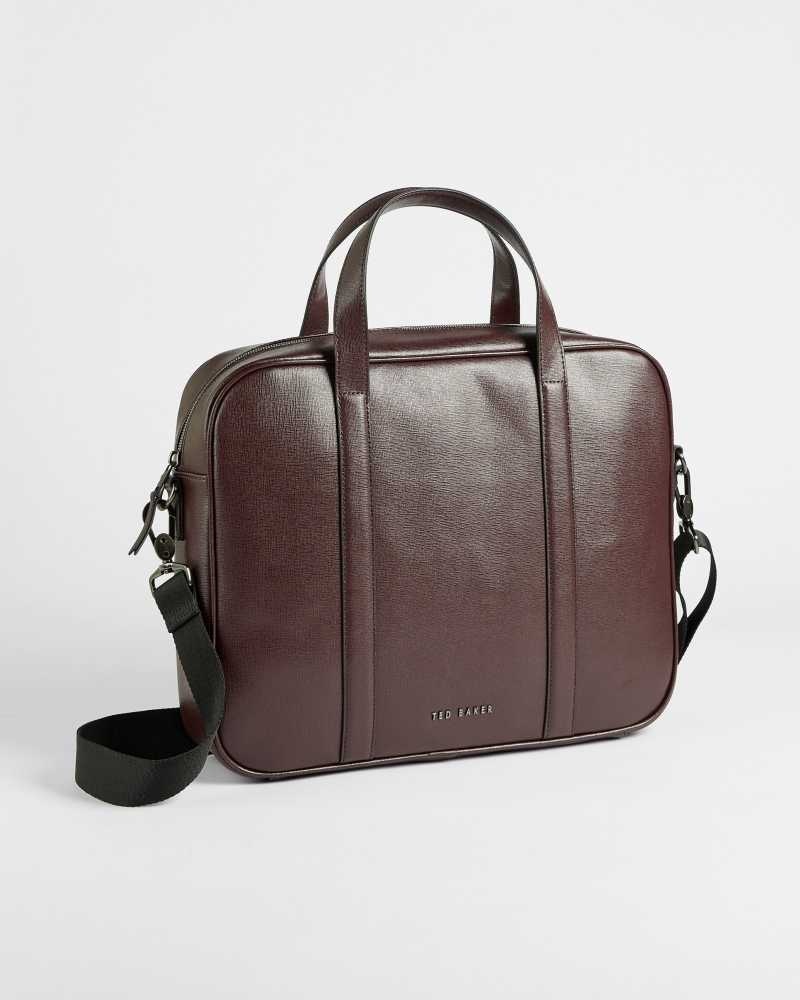 Oxblood Ted Baker Strath Saffiano Leather Document Bag | ZA0000325