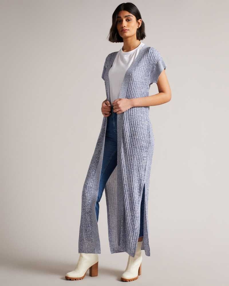 Pale Blue Ted Baker Filati Rib Longline Sleeveless Cardigan | ZA0000789