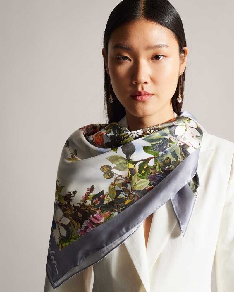 Pale Blue Ted Baker Kerriea Botanical Silk Square Scarf | ZA0002048