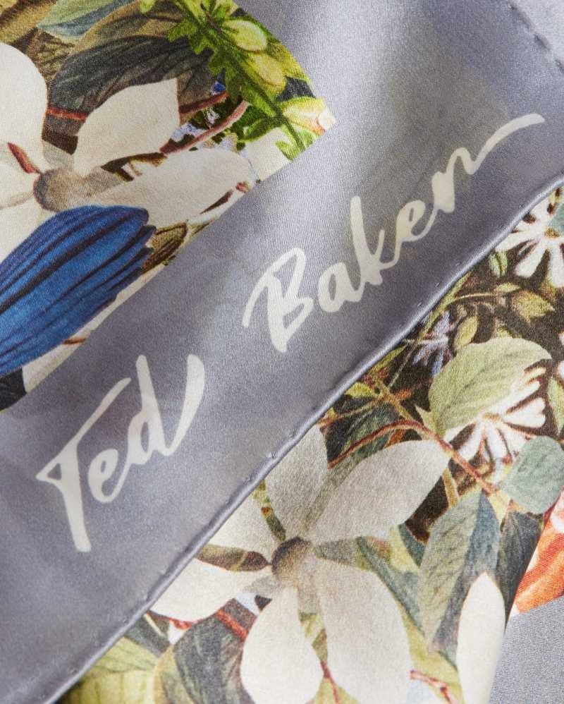 Pale Blue Ted Baker Kerriea Botanical Silk Square Scarf | ZA0002048